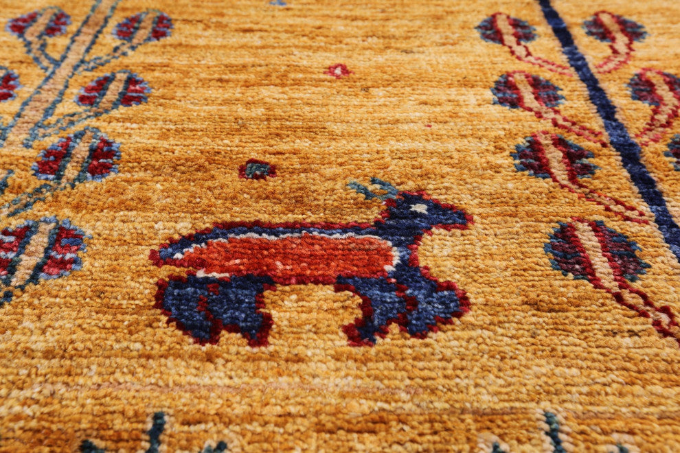 Tribal Persian Gabbeh Hand-Knotted Rug 4' 7" X 6' 5" Q5271