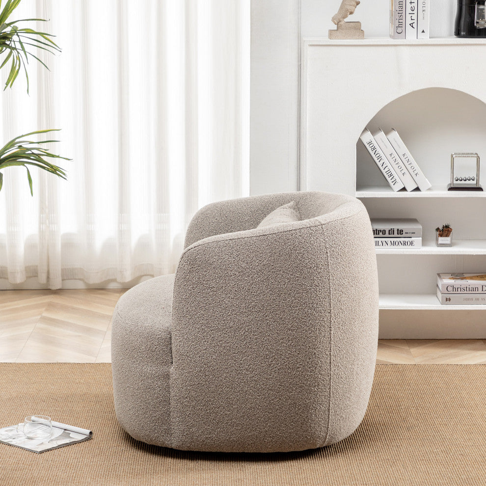 34" Wide Boucle Upholstered Swivel Armchair, Taupe