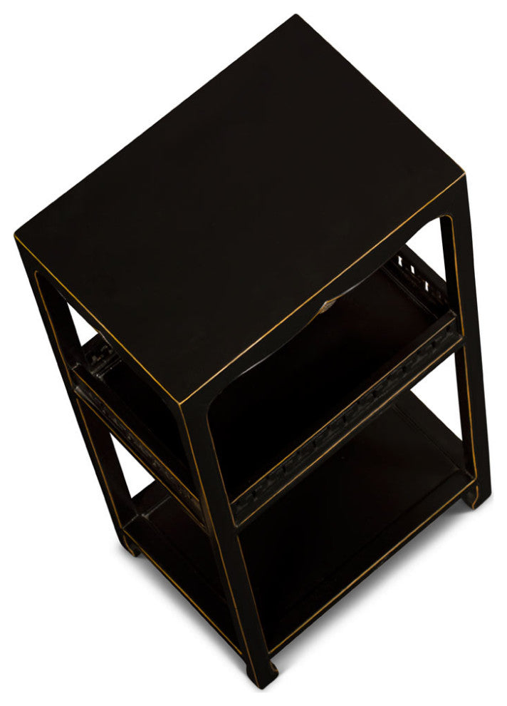 31.75 Inch Distressed Black Elmwood Chinese Peking Pedestal