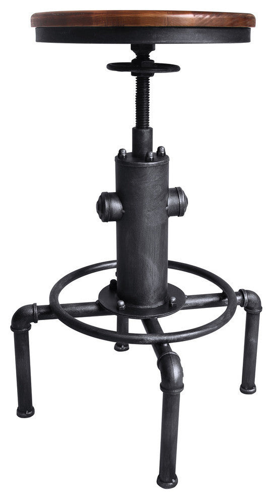 Lewis Industrial Backless Adjustable Barstool, Silver Brushed Gray