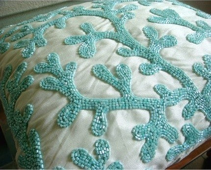 Sea Weeds Aqua Blue Throw Pillows Cover, Art Silk 16x16 Pillow Cover, Sea Weeds