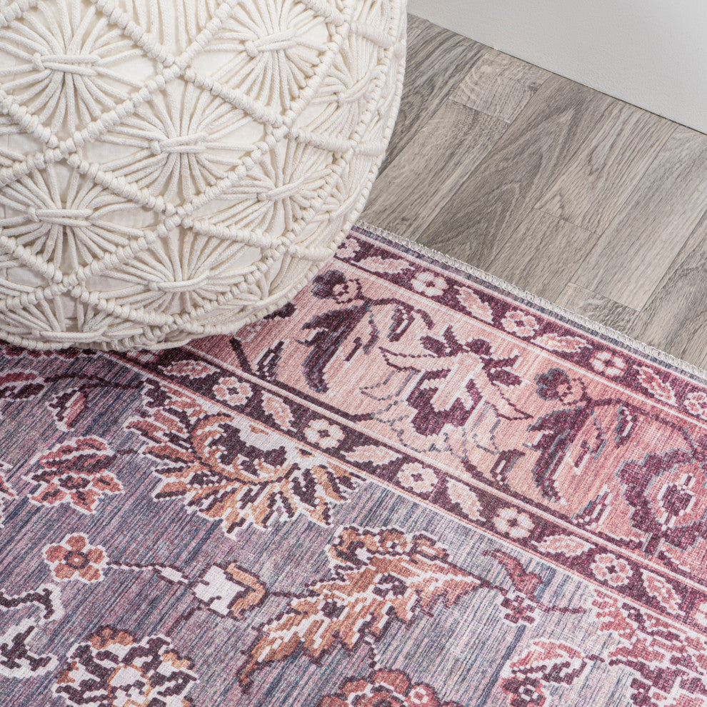 Victoria Ornate Persian Machine Washable Indoor Area Rug, Brwon/Gray, 4 X 6