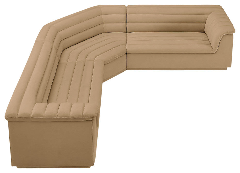 Cascade Upholstered Modular Sofa, Camel, Velvet, Corner Sectional