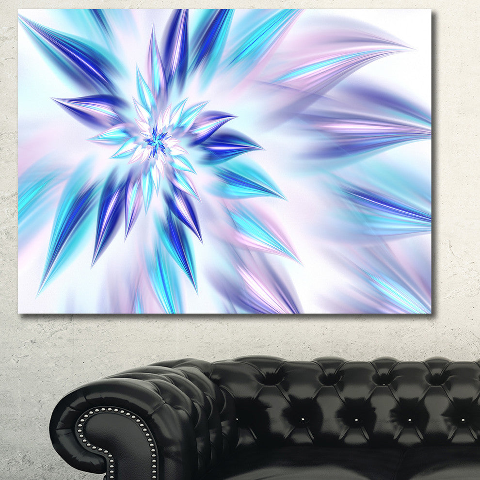 Light Blue Fractal Spiral Flower, Oversized Abstract Canvas Art Print, 60x40