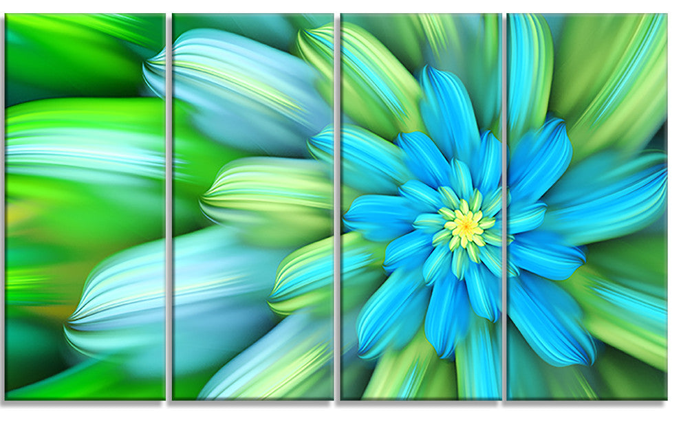 Massive Green Fractal Flower, Floral Canvas Art Print, 48"x28", 4 Panels