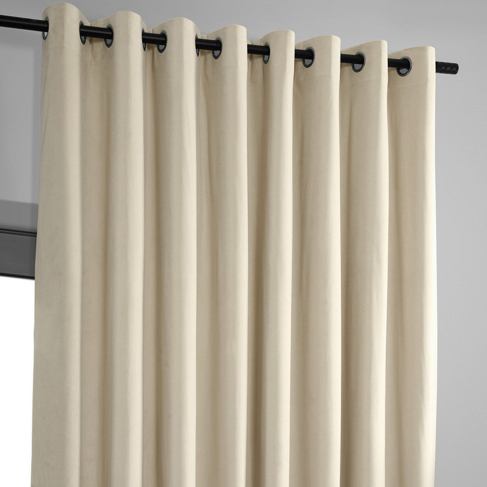 Signature Extra Wide Grommet Blackout Velvet Curtain, Ivory, 100"x84"