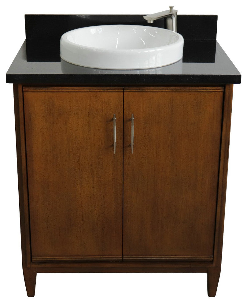 31" Single Sink Vanity, Walnut Finish With Black Galaxy Granite