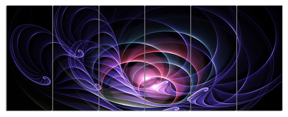 Blue 3D Surreal Fractal Design, Abstract Art on Canvas, 70"x28", 6 Panels