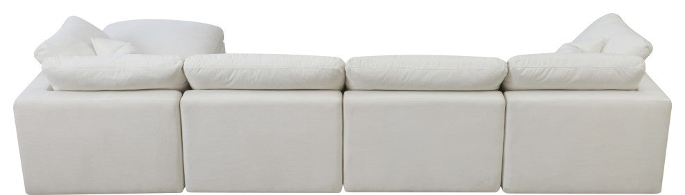 Plush Velvet / Down Standard Comfort L-Shaped Modular Sectional, Cream, 5-Piece: 2 Armless Chair, 2 Corner Chair, 1 Ottoman