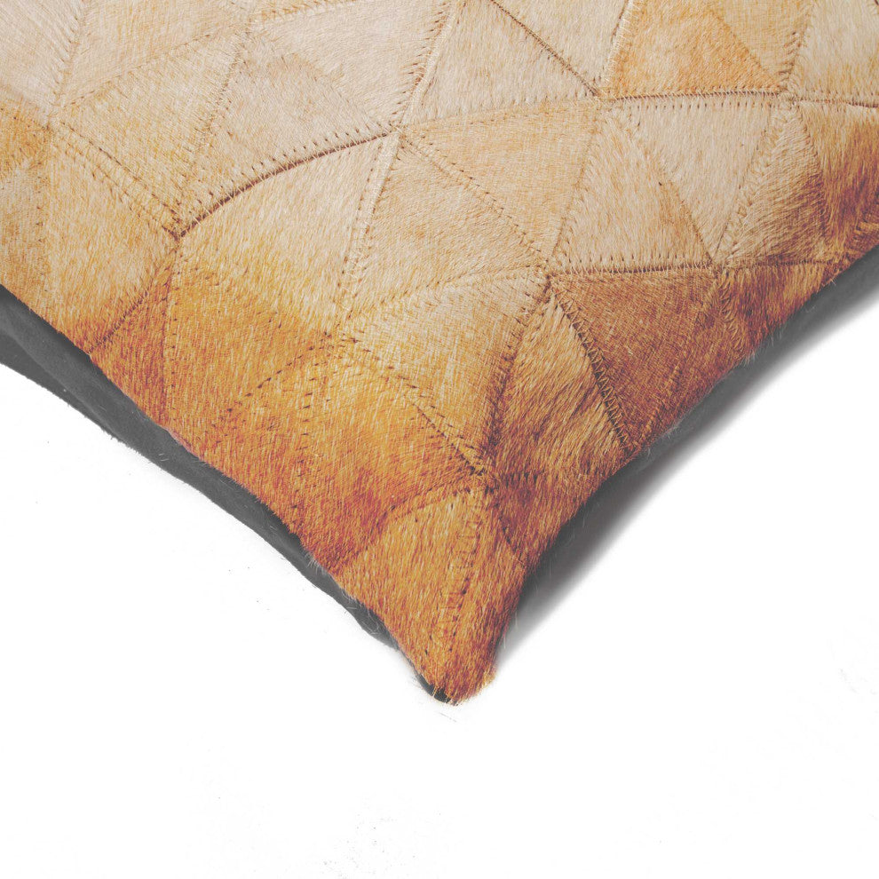 HomeRoots 18" x 18" x 5" Rare Tan Torino Kobe Cowhide Pillow