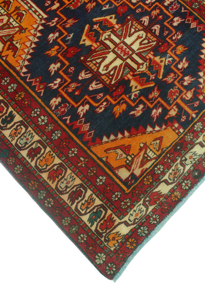 Fine Vintage Distressed Walbrydg Navy/Beige Runner, 3'7x10'6