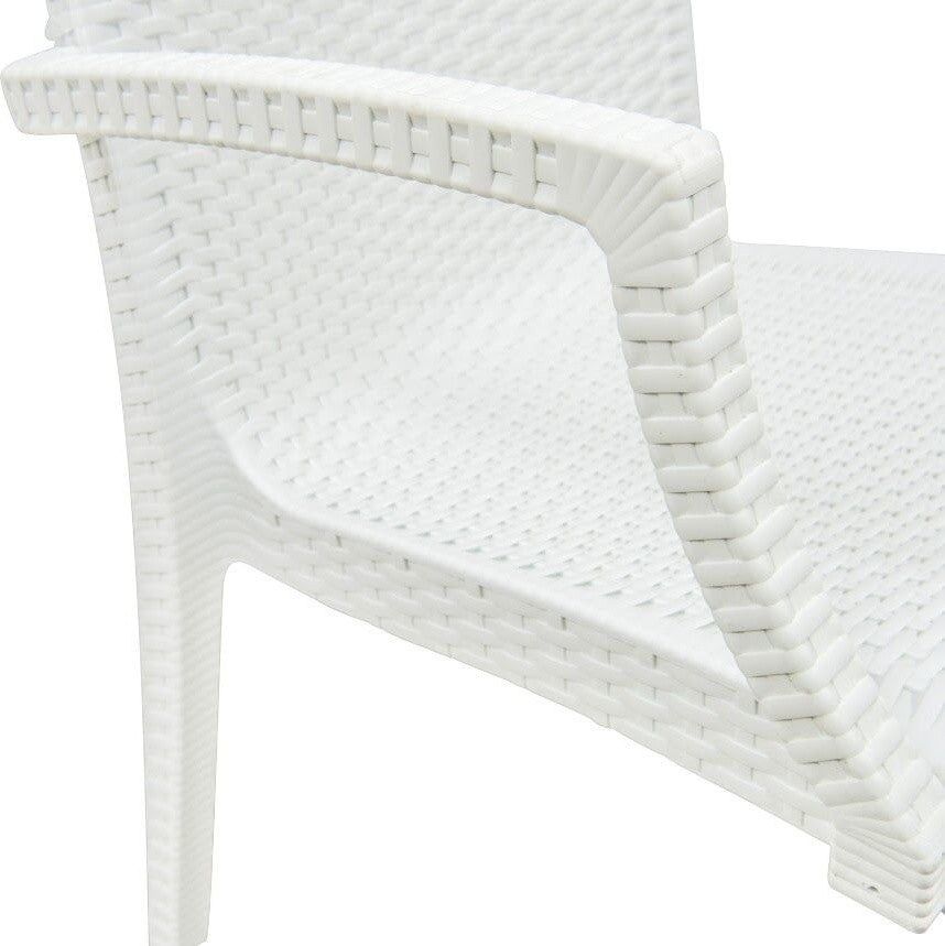 LeisureMod Weave Mace Indoor/Outdoor Dining Armchairs, Set of 2, White