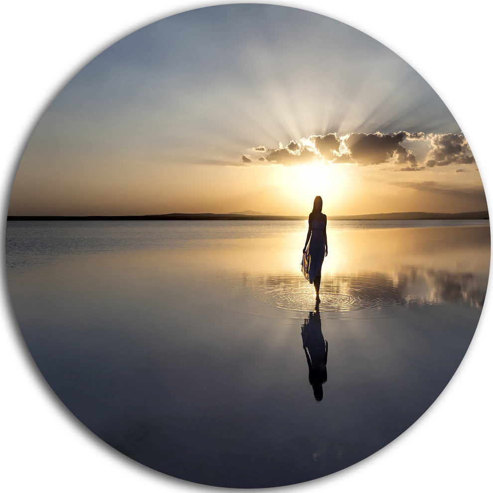 Man Alone In Summer, Landscape Photo Large Disc Metal Wall Art, 11"