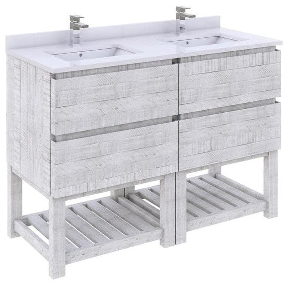 Fresca Formosa Modern 60" Rustic White Open Bottom Double Sink Vanity