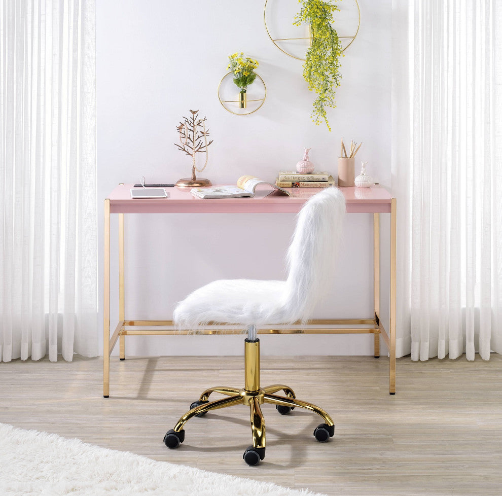Midriaks Writing Desk WithUSB, Pink and Gold Finish