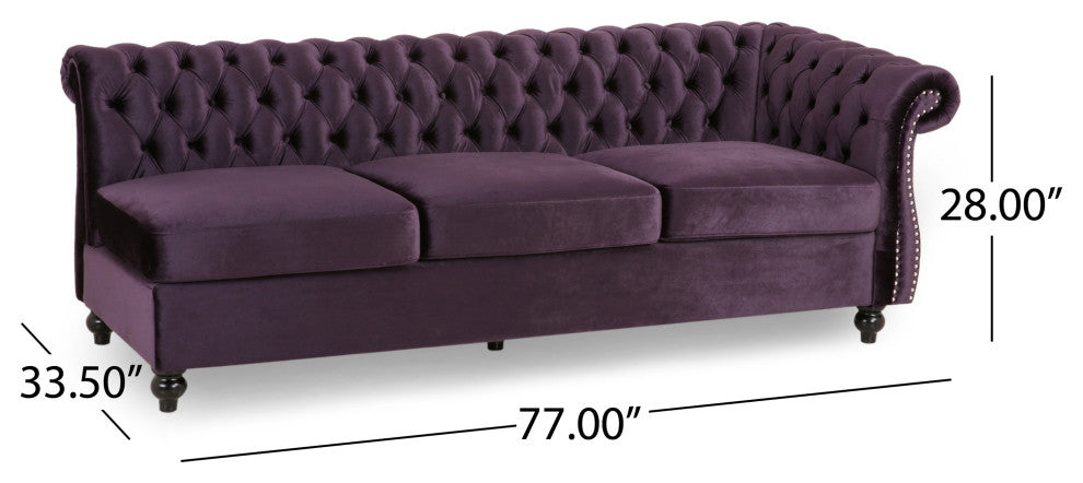 Annabelle 7 Seater Velvet Tufted Chesterfield Sectional, Blackberry, Dark Brown, Velvet