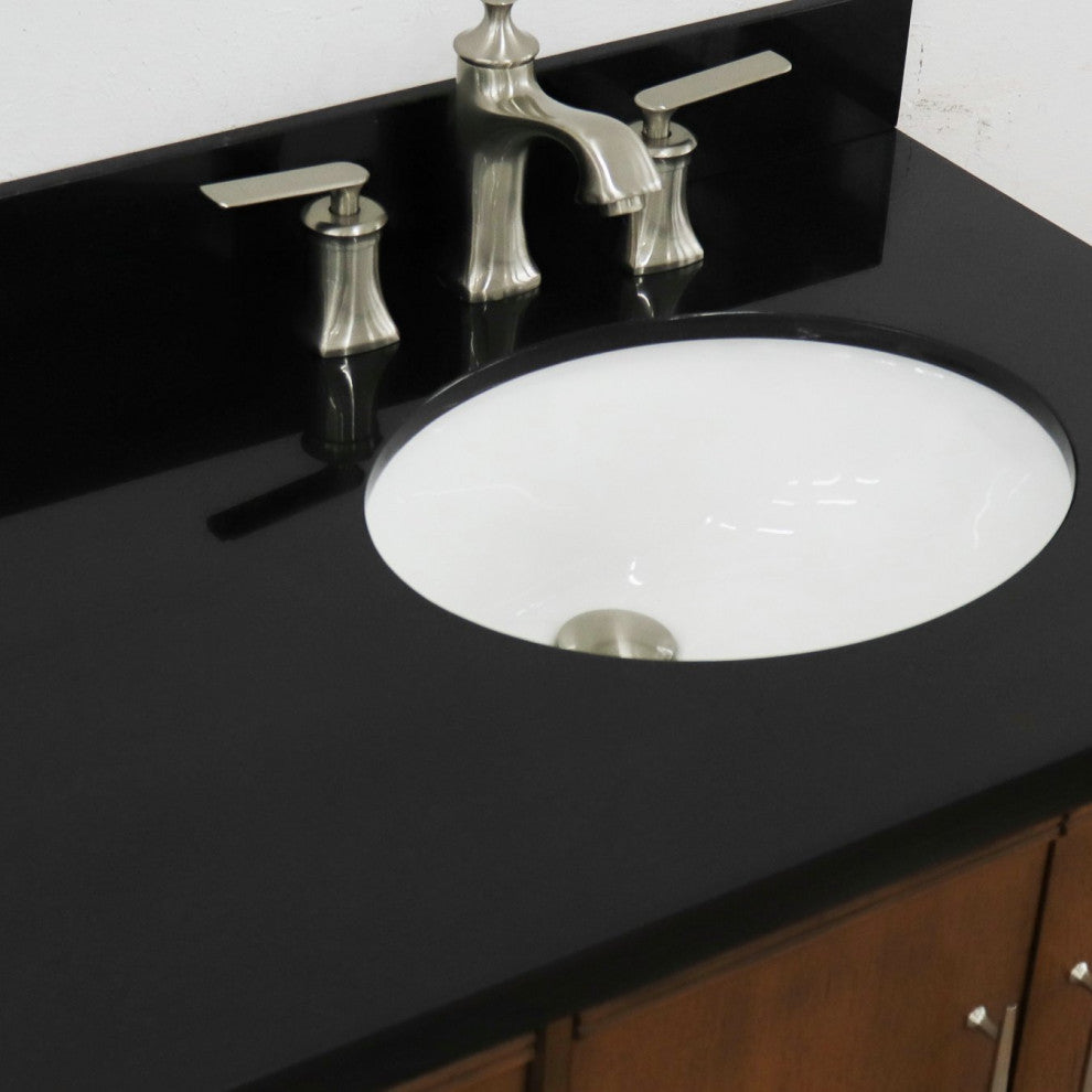 37" Single Vanity, Walnut Finish With Black Galaxy