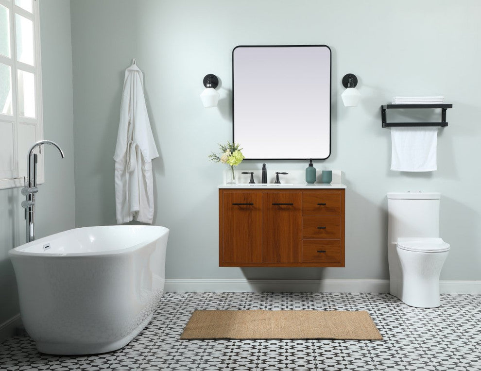 Home Living 22" Midcentury Modern Teak-Light Bathroom Vanity