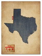 'Texas Map Denim Jeans Style' Canvas Art by Michael Tompsett