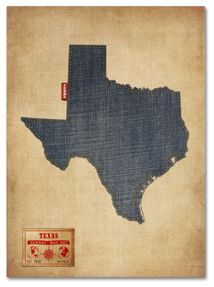 'Texas Map Denim Jeans Style' Canvas Art by Michael Tompsett
