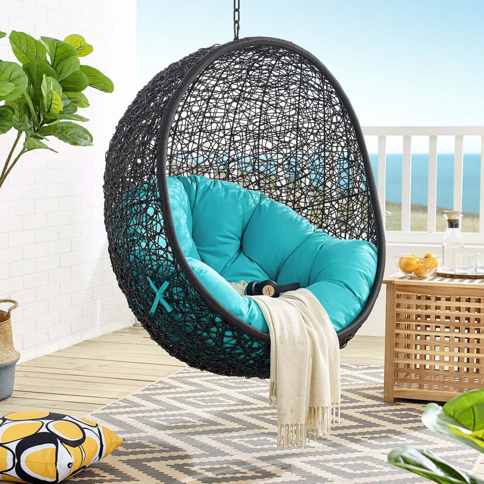 Swing Lounge Chair, Black Blue, Modern, Outdoor Patio Balcony Cafe Bistro Garden