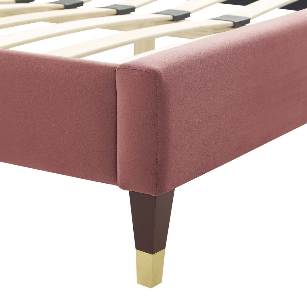 Juniper Channel Tufted Performance Velvet Twin Platform Bed, Dusty Rose