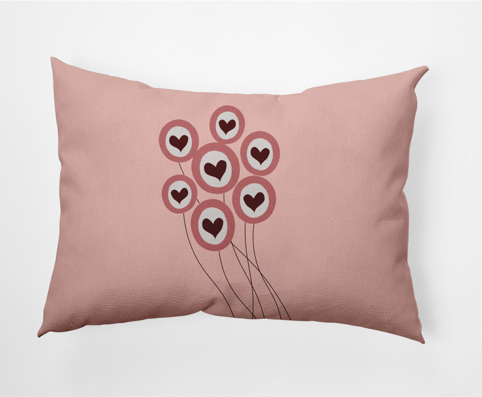 Love Balloons Valentines Indoor/Outdoor Lumbar Pillow, Pink, 14x20"