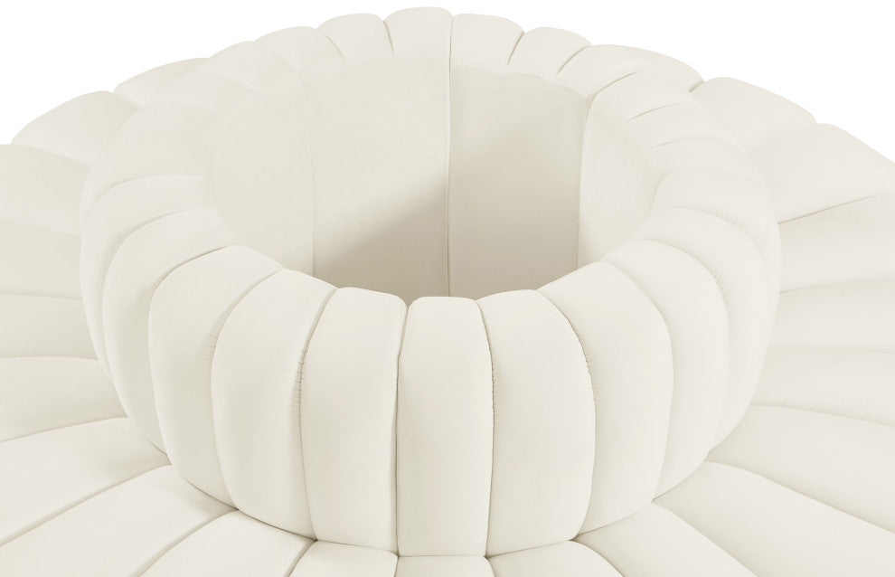 Arc Upholstered Outward Curved Modular Sectional, Cream, 8-Piece: Reverse Corner (8), Velvet