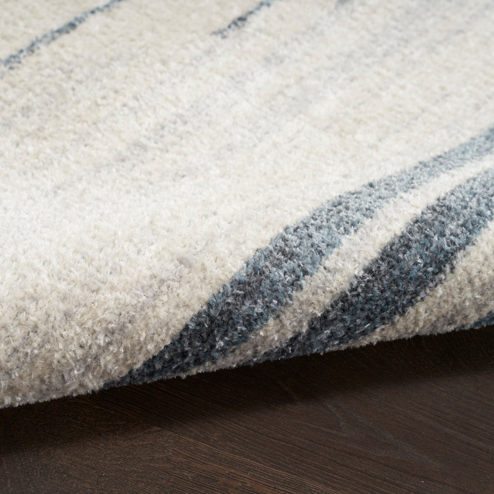 Nourison Astra Machine Washable 6'7"x9' Ivory Blue Mid-Century Modern Indoor Rug