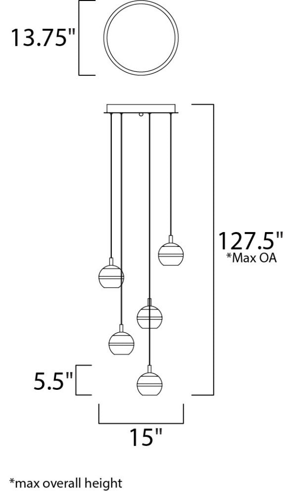 ET2 E24595 Swank 15"W LED 5 Light Pendant - Polished Chrome