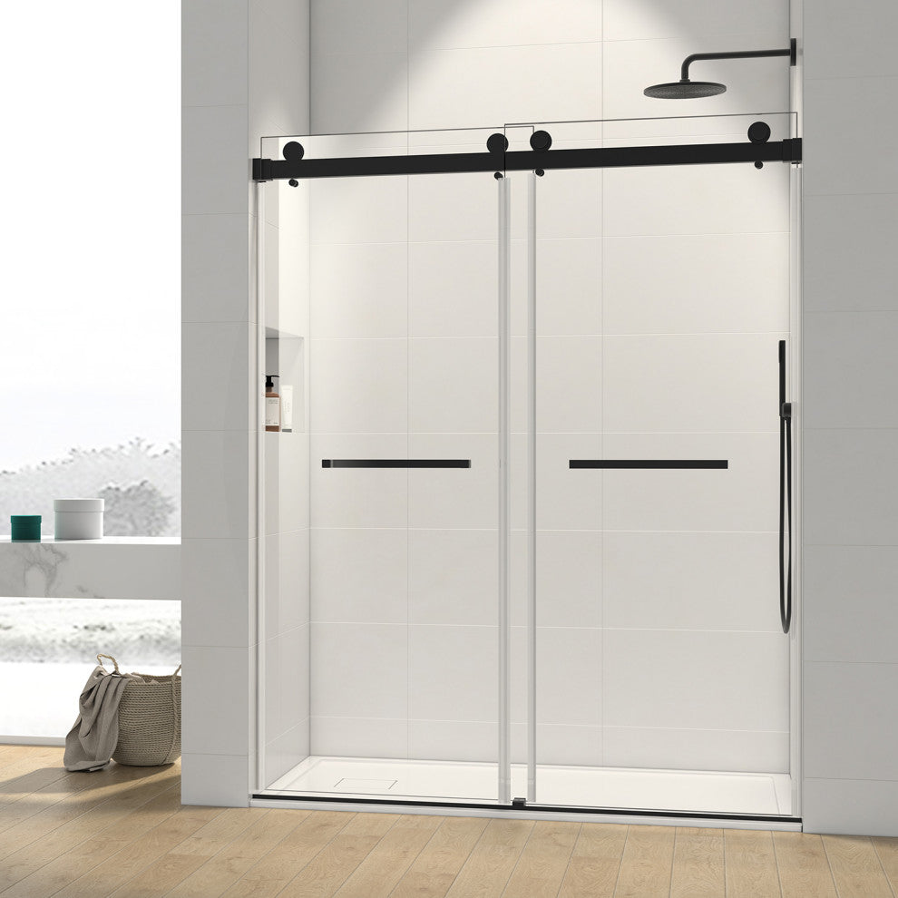 72*76" Double Sliding Frameless Shower Door, Matte Black