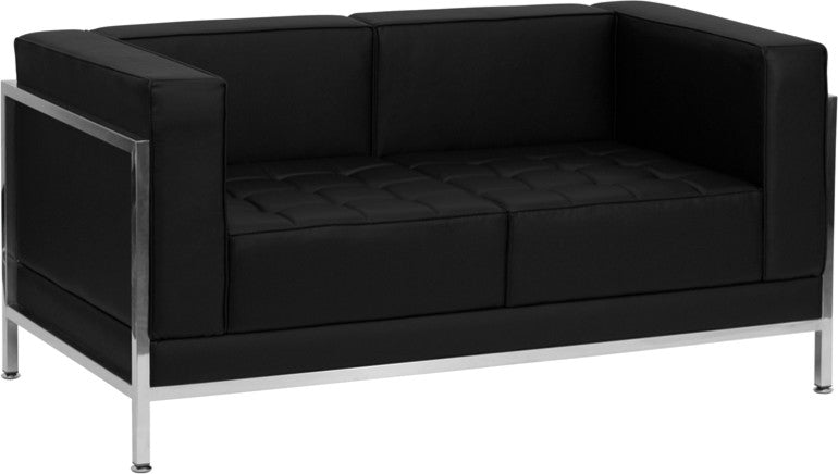 Modern Black Leather Loveseat With Encasing Frame
