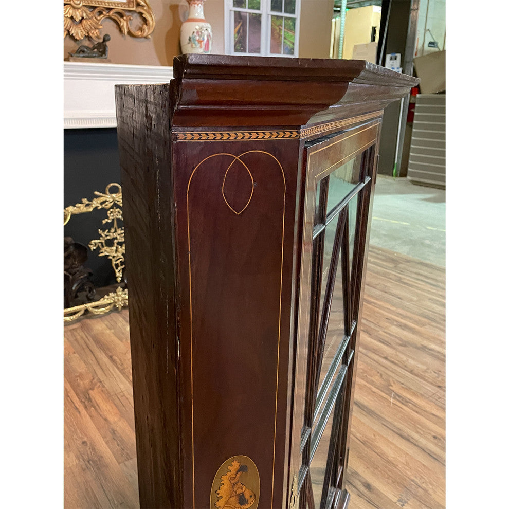 NVIN0352 Antique Inlaid Hanging Mahogany Corner Cabinet