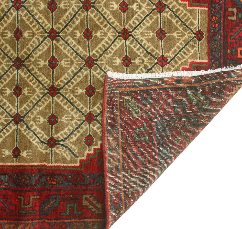 Fine Vintage Distressed Kamari Brown/Burgundy Runner, 4'2x10'9