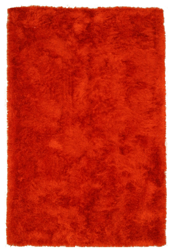 Handmade Polyester Orange Contemporary Solid London Shag Rug, 7'9 X 9'9