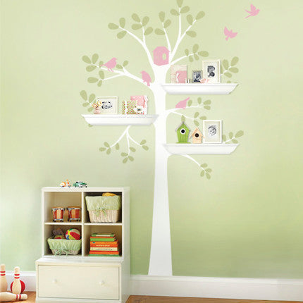 Shelving Tree With Birds, Three Colors, Color Scheme C, 55"x94"