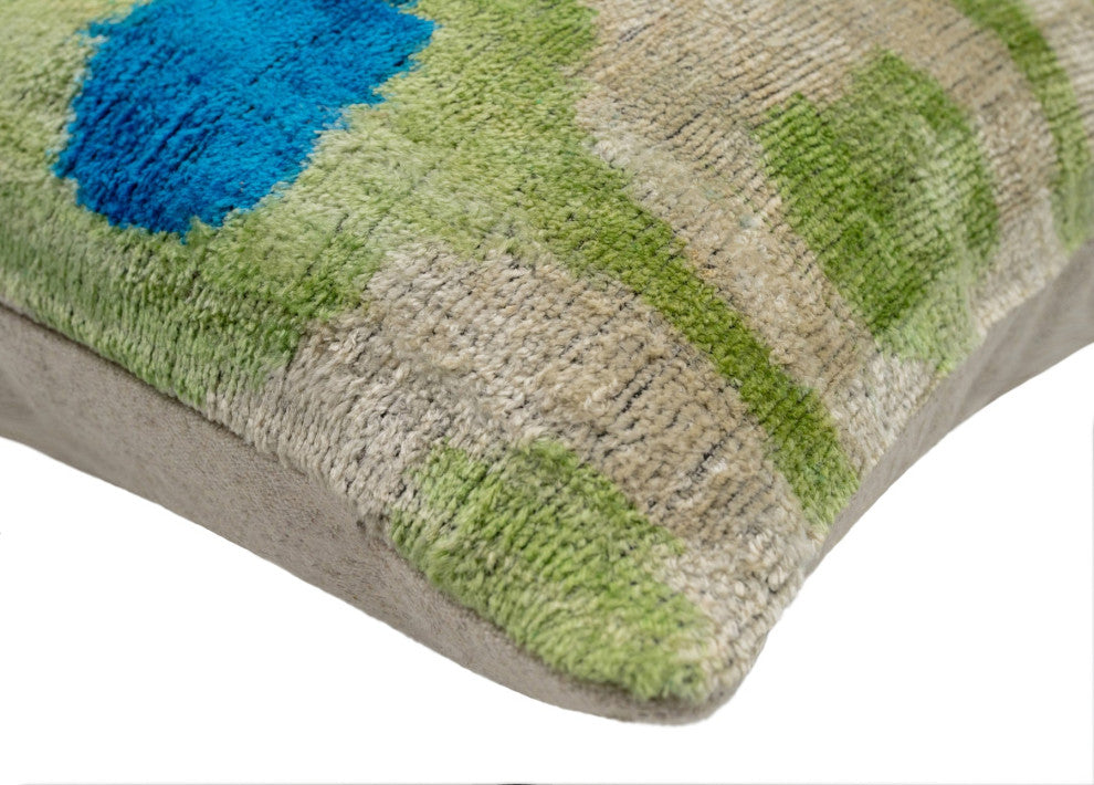 Vibrant 16x16 Ikat Silk Velvet Pillow with Down Feather Insert