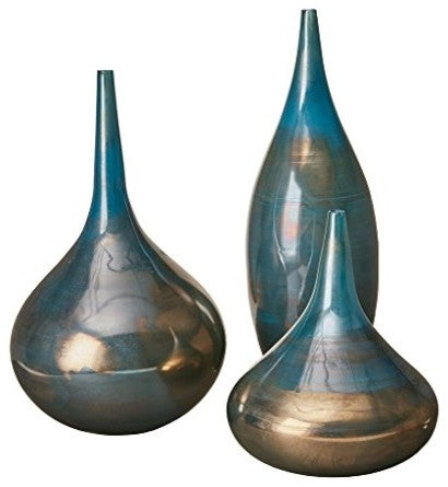 Madison Park Signature Aurora Blue and Bronze Decorative Glass Vases 3-piece set