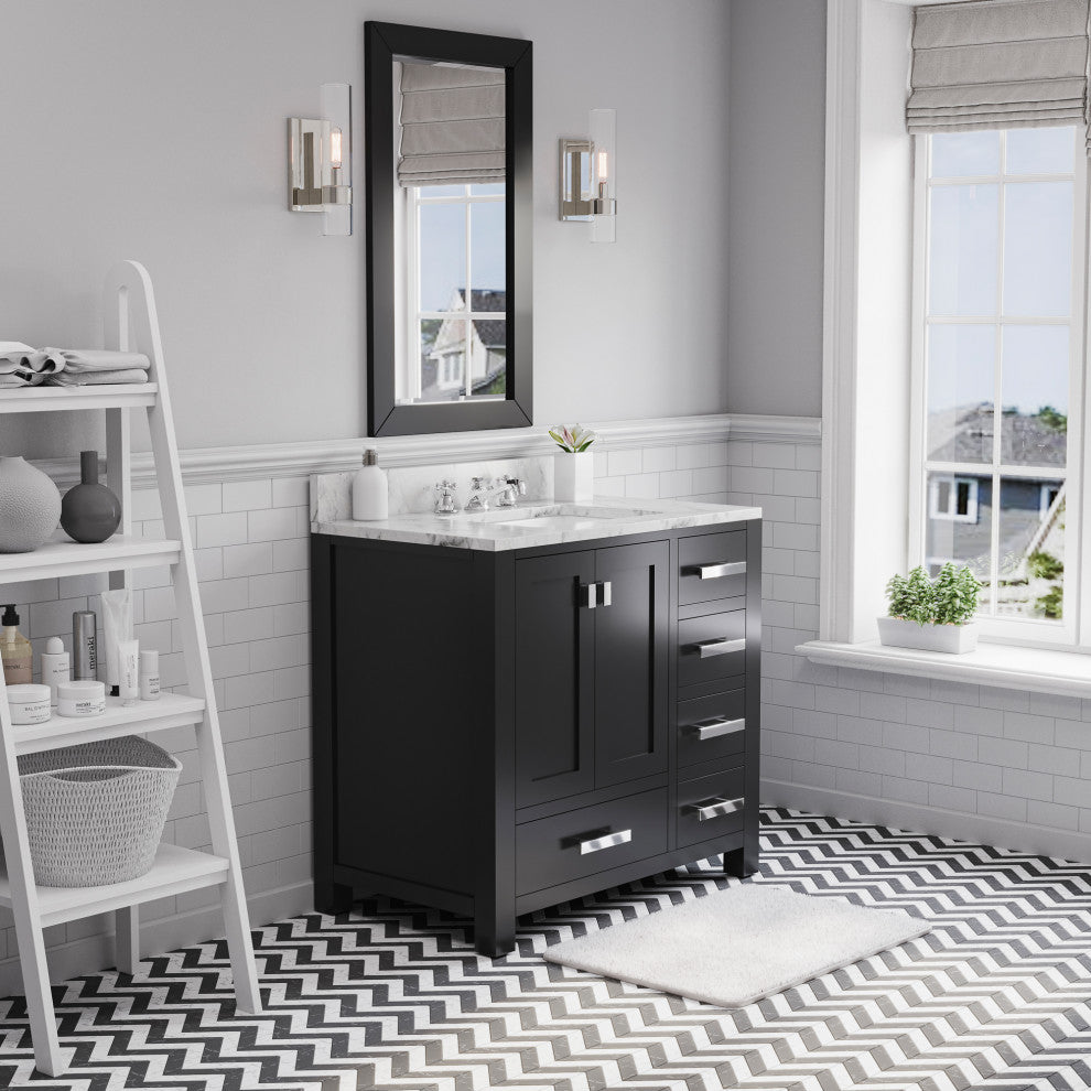 36" Wide Dark Espresso Single Sink Bathroom Vanity, Mirror Included