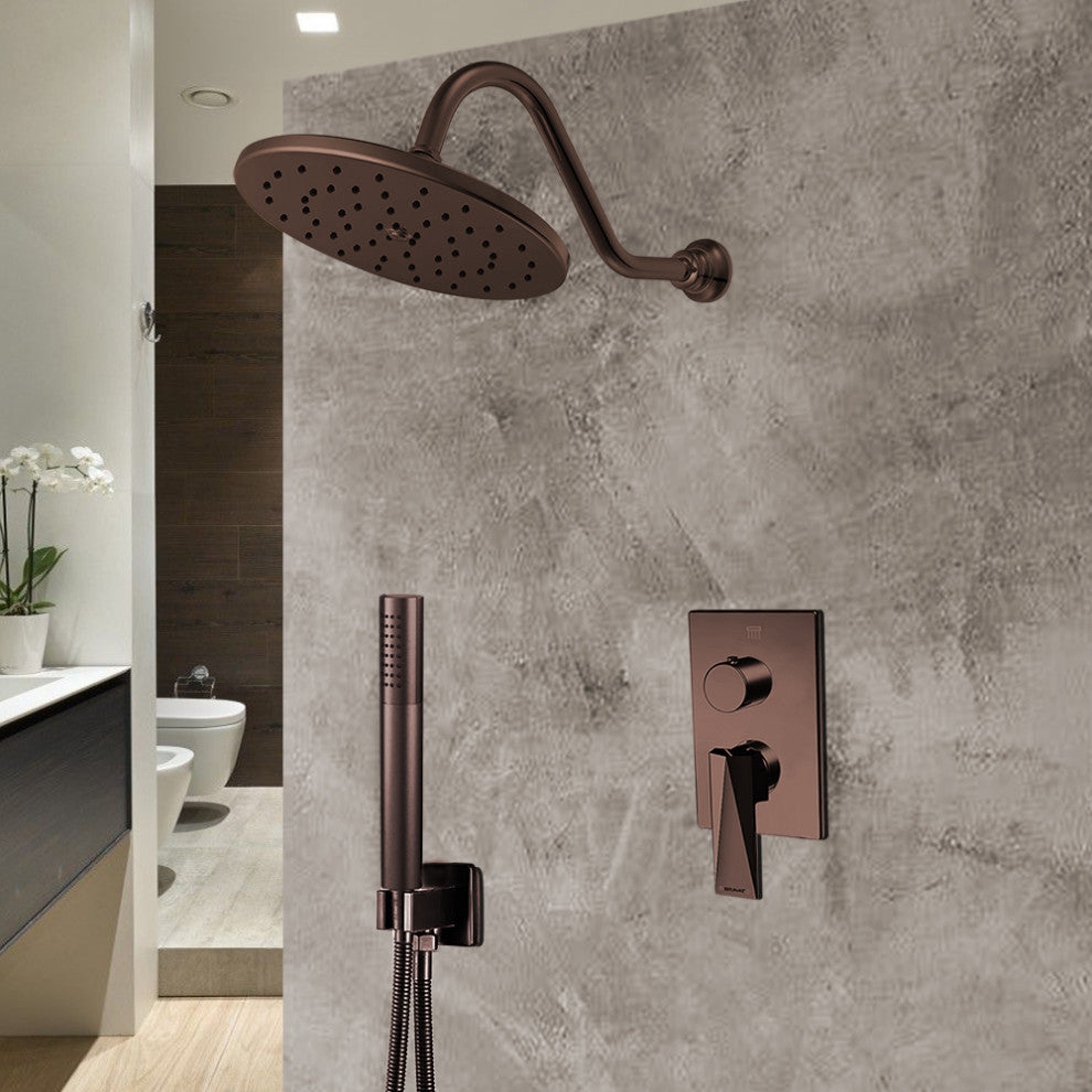 Bravat Light Oil Rubbed Bronze Shower Set, Valve Mixer 2-Way Concealed Wall