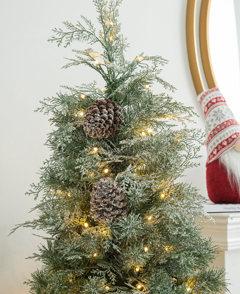 2-Pack 5' Pre-Lit Pine Artificial Christmas Porch Tree, 180 Warm White Lights