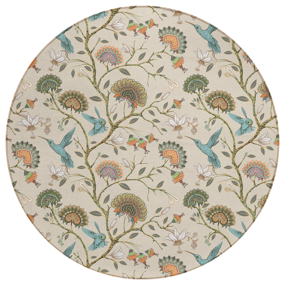 Indoor/Outdoor Kendall KE19 Putty Machine Washable 8' x 8' Round Rug