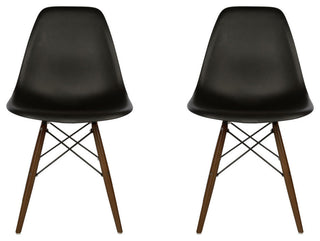 DSW Black Plastic Dining Shell Chair, Dark Walnut Wood, Set of 2