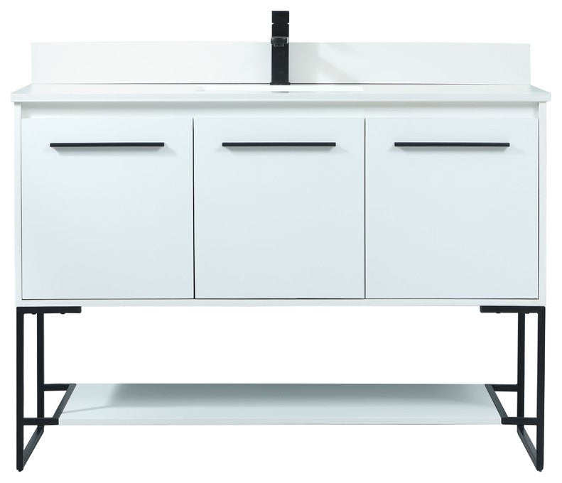 Sue 48" Single Bathroom Vanity, White, With Backsplash