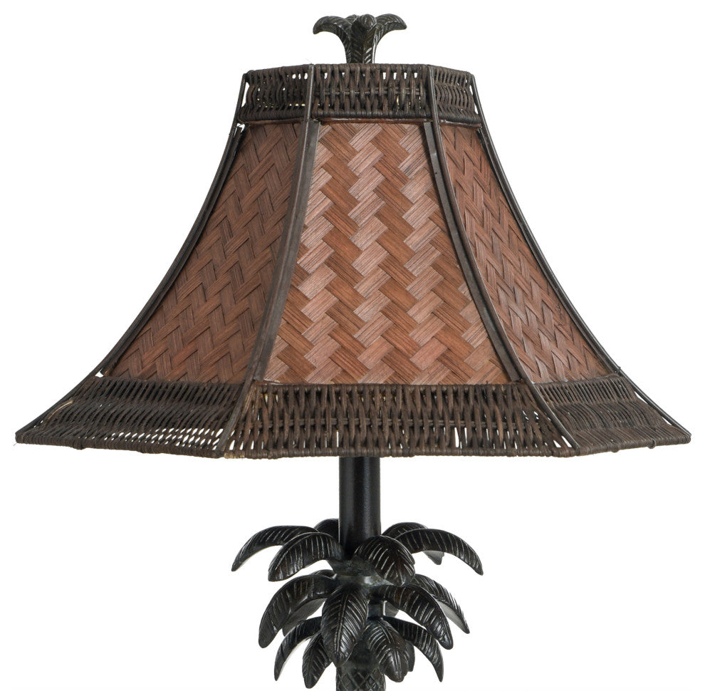 French Verdi Table Lamp-Dark Brown Finish-Brown Woven Rattan Shade