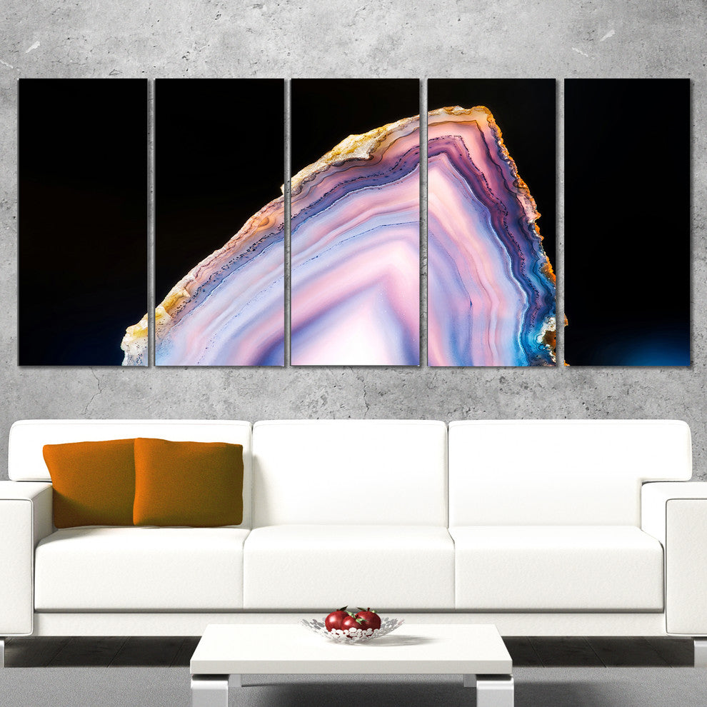 Beautiful Slice of Agate on Black, Abstract Canvas Artwork, 60"x28", 5 Panels