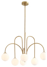 Modern Gold 6-Light White Ball Glass Style Pendant Light