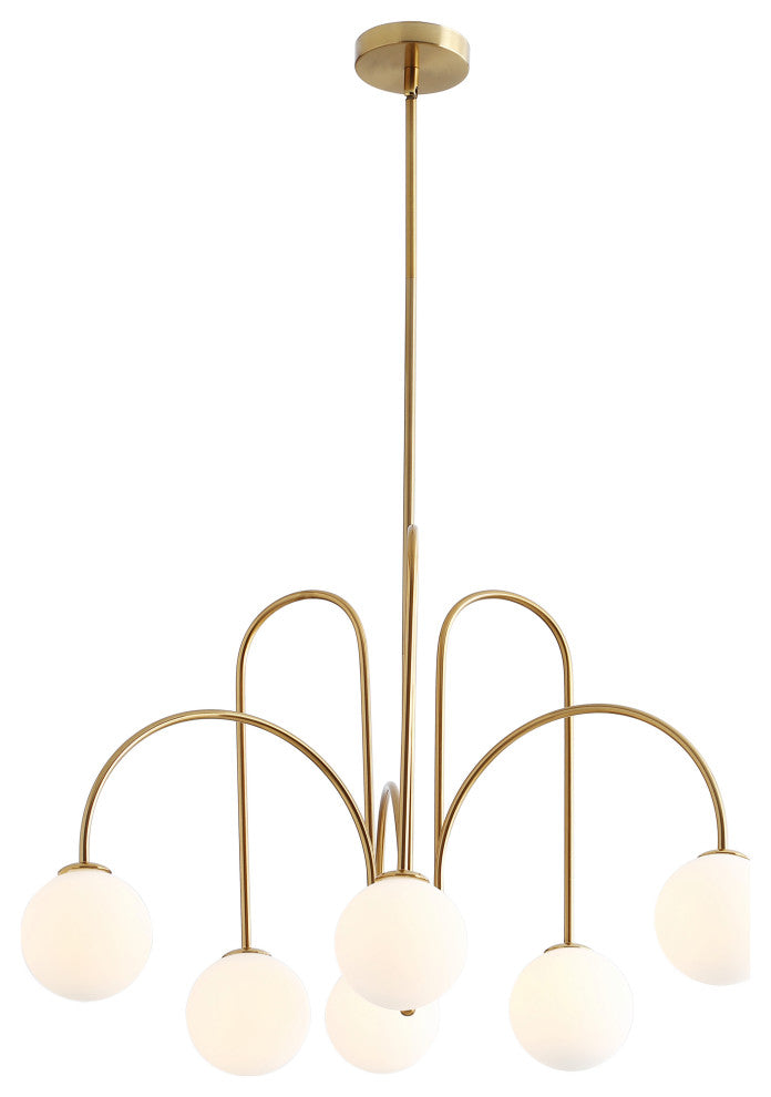 Modern Gold 6-Light White Ball Glass Style Pendant Light