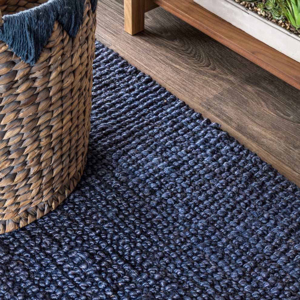 Pata Hand Woven Chunky Jute Navy 7' Square Area Rug
