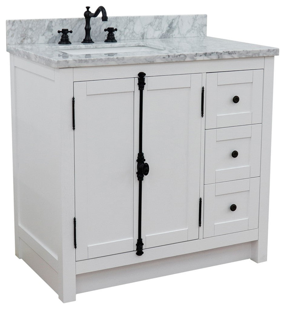37" Vanity, Glacier Ash With White Carrara Top, Left Doors/Left Rectangle Sink
